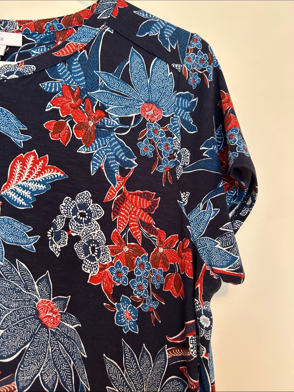 J. Jill Navy Floral Short-Sleeve Midi Dress with Blue & Red Blooms - Picture 5 of 13